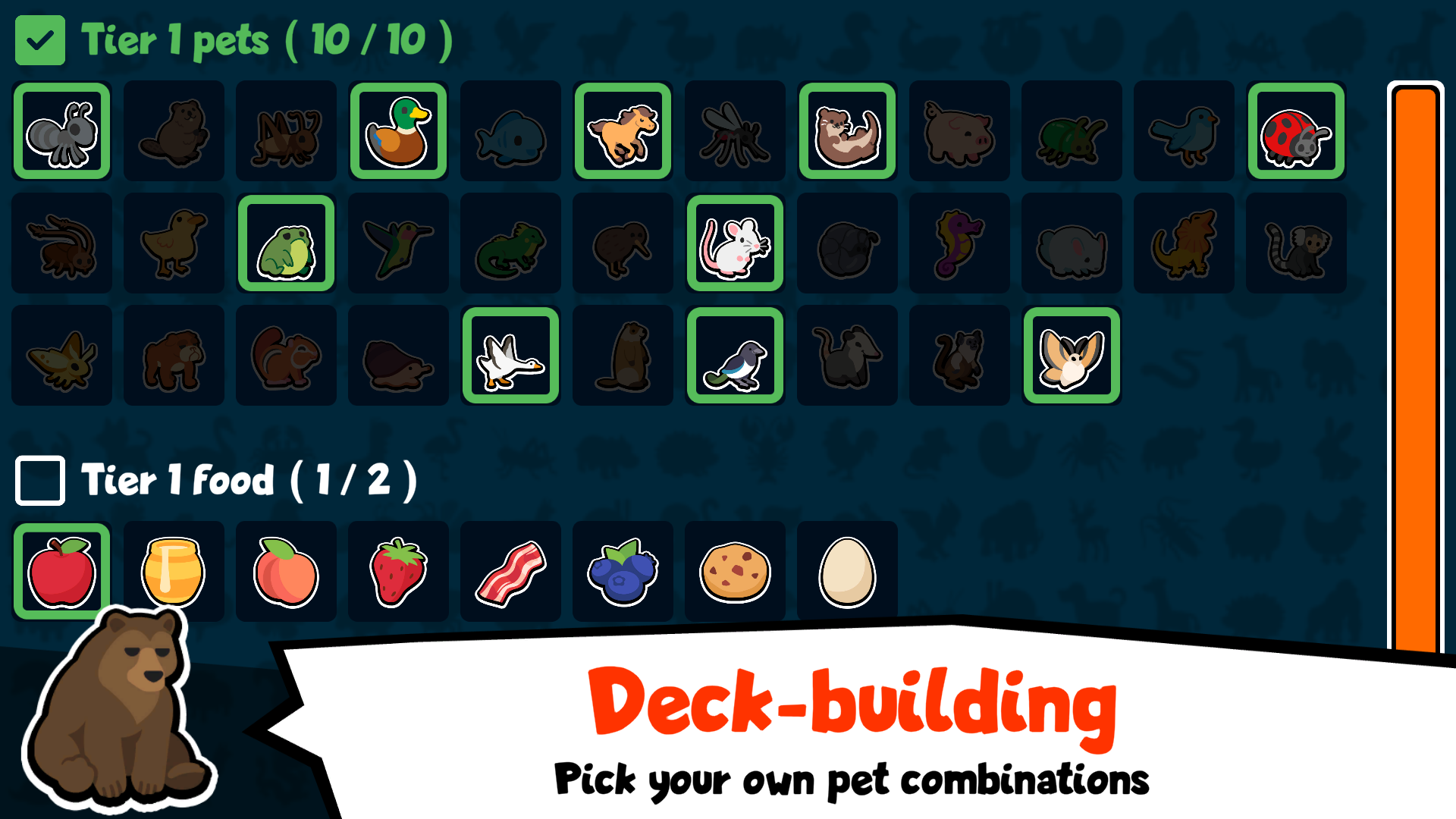 Deck-building - Pick your own pet combinations